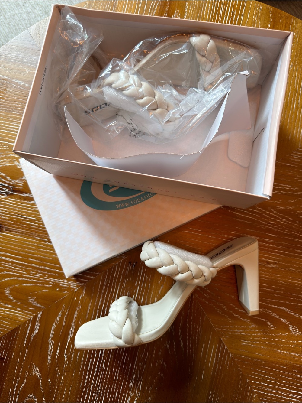 Soda Ivory Braided Strap Block Heel Sandals